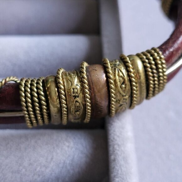 Vintage Ethnic Artesian Leather Copper Rope Twist Adjustable Bracelet - Picture 4 of 10